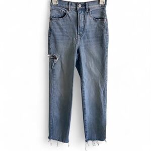 Express‎ High Rise Straight Leg Distressed Light Wash Denim Womens Jeans Size 0